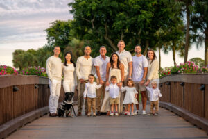 Boca Raton photographer Kirstin Boncher captures a large family and dog on a bridge.